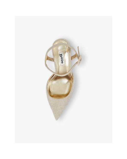 Dune White Wf Channel Diamante-Buckle Open-Back Heeled Woven Courts