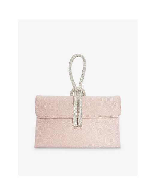 Dune Pink Brynie Diamanté-Embellished Metallic-Woven Top-Handle Bag
