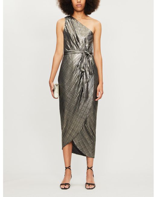 Ted Baker Metallic Gabria One Shoulder Drape Midi Dress