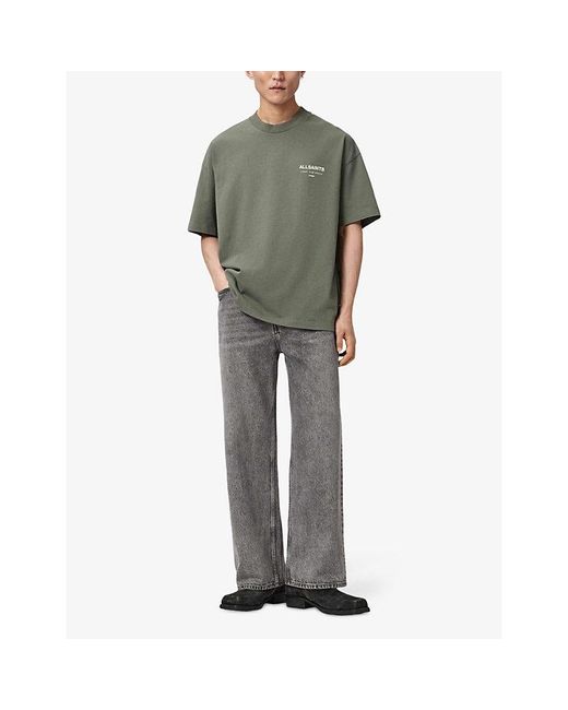 AllSaints Gray Underground Logo-Print Relaxed-Fit Cotton T-Shirt for men