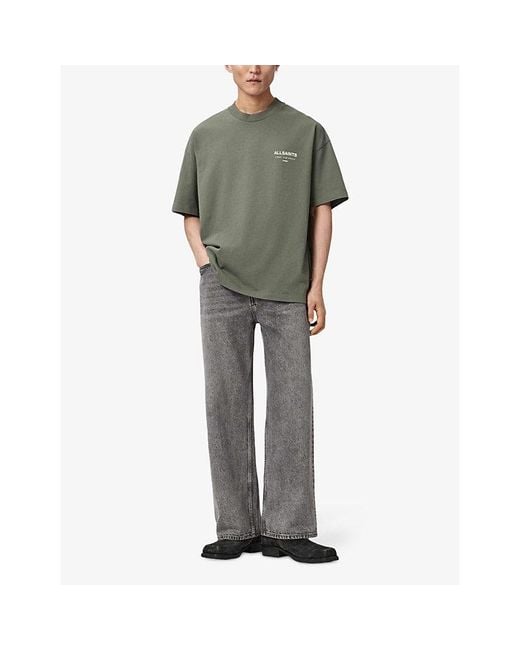 AllSaints Gray Underground Logo-Print Relaxed-Fit Cotton T-Shirt for men