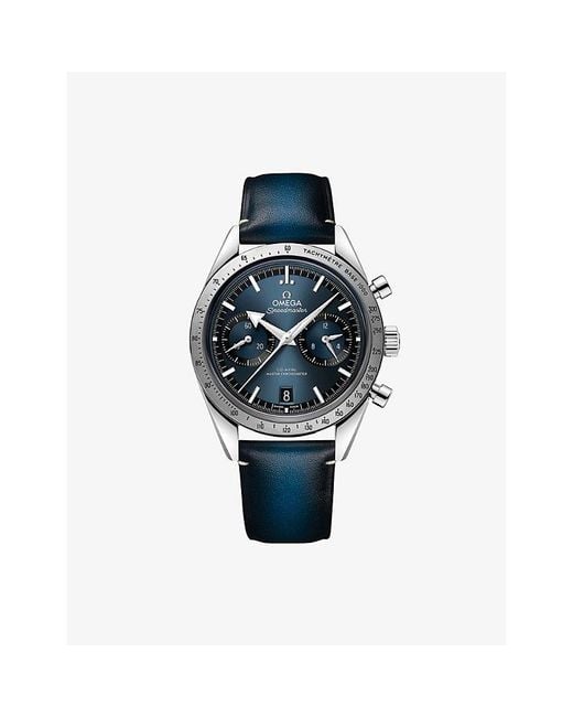 Omega Blue Speedmaster '57 Stainless-Steel And Leather Manual Watch 40.5Mm for men