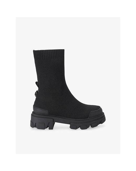 Kurt Geiger Black Stomp Sock Woven Ankle Boots