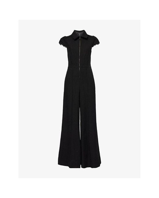 ME+EM Black Textured Wide-Leg Cap-Sleeve Cotton Jumpsuit