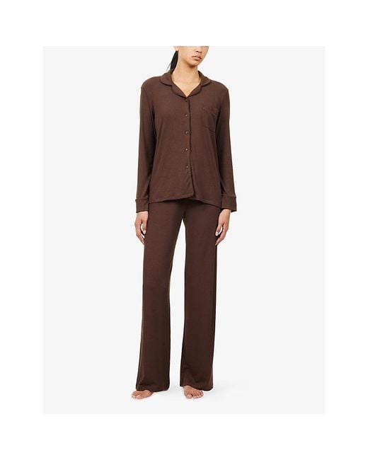 THE NAP CO Brown Ribbed Long-Sleeve Modal-Jersey Pyjama Set