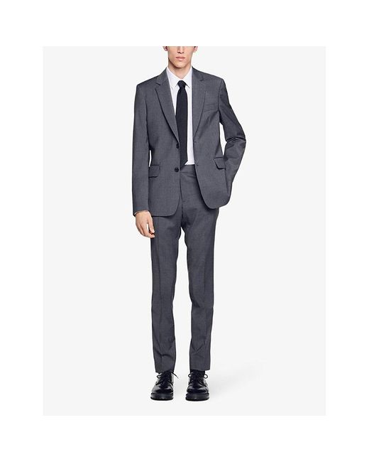 Sandro Gray Notched-lapel Single-breasted Virgin-wool Blazer for men