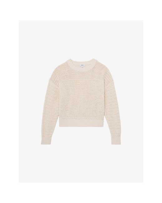 Reiss White Bonnie Open-Stitch Cotton Jumper