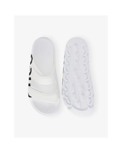 HUGO White Brand-Print Rubber Sliders for men
