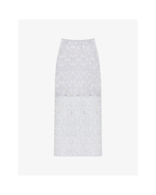 Ro&zo White Floral Sequin And Bead-Embellished Maxi Skirt