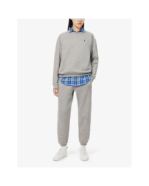 Polo Ralph Lauren Gray Logo-Embroidery Crewneck Cotton-Blend Jersey Sweatshirt