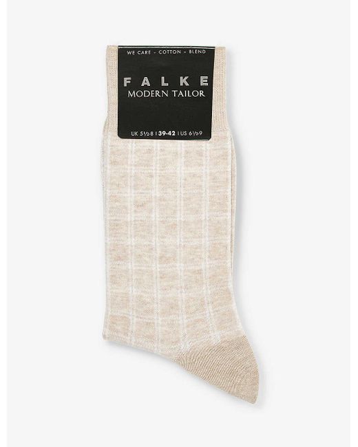 Falke Black Modern Tailor Check-pattern Cotton-blend Socks for men