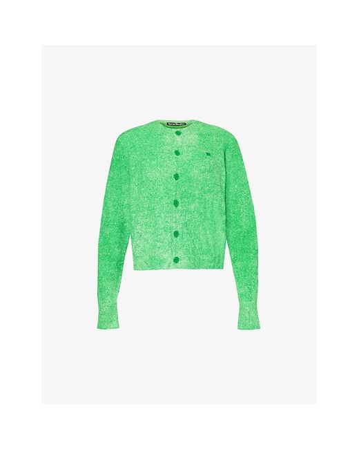 Acne Green Kenty Face-patch Knitted Cardigan