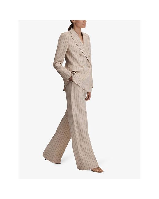 Reiss Natural Odette Pin-stripe Wide-leg High-rise Woven Trousers