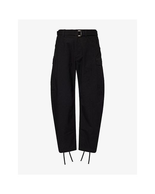 Sacai Black Rip Stop Relaxed-Fit Cotton-Blend Cargo Trousers for men