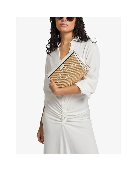 Jimmy Choo Natural Avenue Logo-Embroidered Raffia Pouch