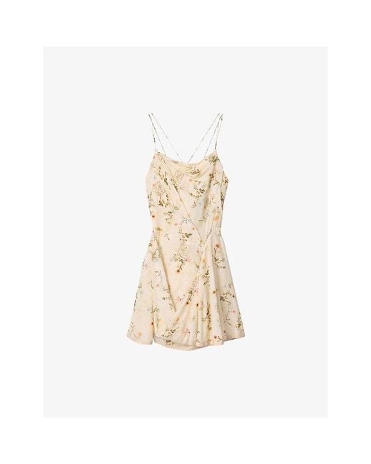 AllSaints Natural Claire Floral-Print Cotton-Blend Mini Dress