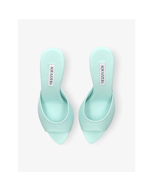Aquazzura Blue Bisous 85 Leather Mules