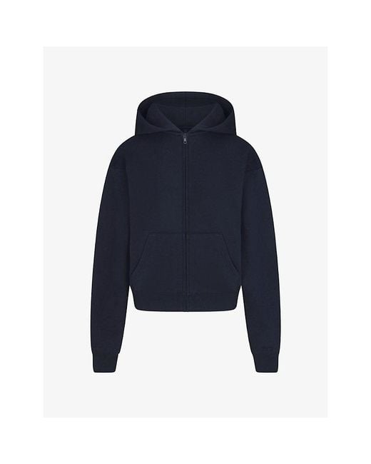 Skims Blue Classic Zip-Up Cotton-Fleece Hoody