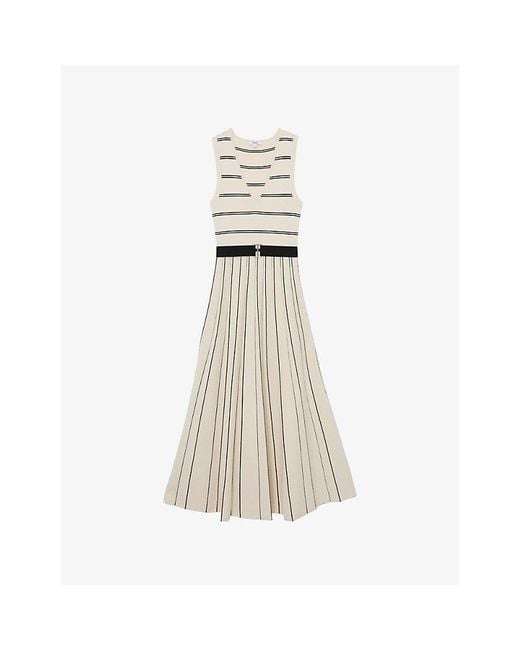 Reiss Natural Mallory V-Neck Striped Stretch-Knit Midi Dress
