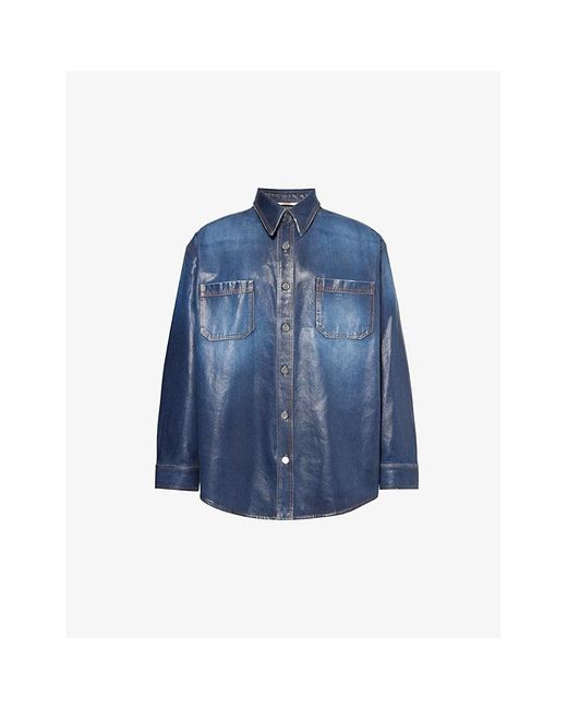 Valentino Blue Contrast-stitched Regular-fit Denim Shirt for men