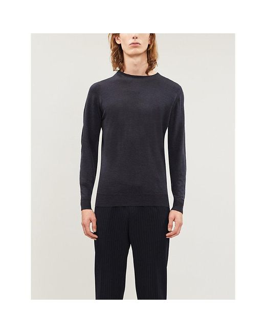John Smedley Blue Lundy Crewneck Wool Jumper for men