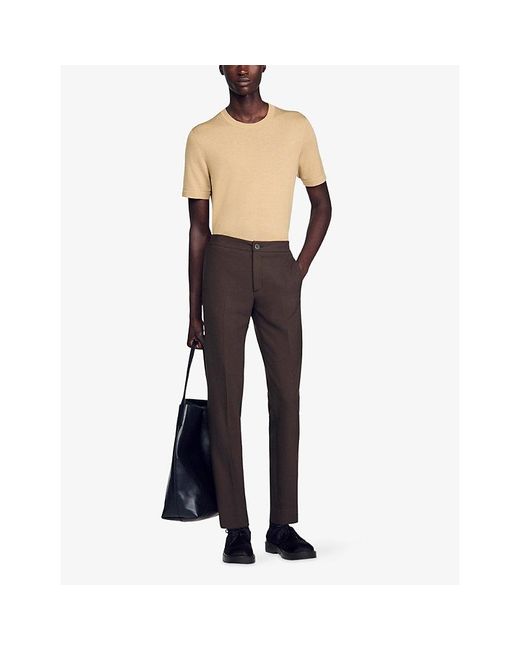 Sandro Brown High-Rise Stretch-Jersey Trousers for men