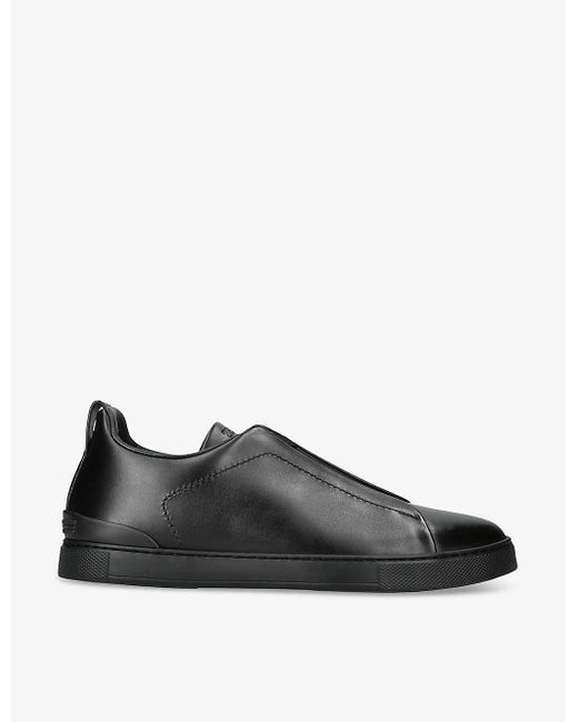 Zegna Black Triple Stitch Leather Low-top Trainers for men