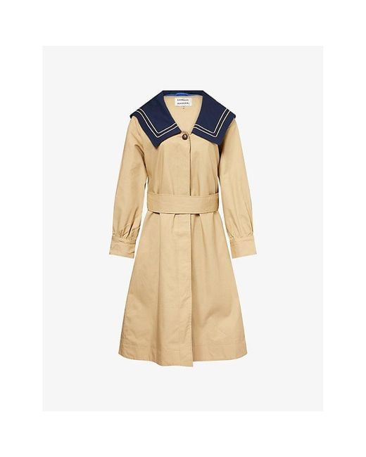 Damson Madder Natural Ella Contrast-Collar Cotton Trench Coat
