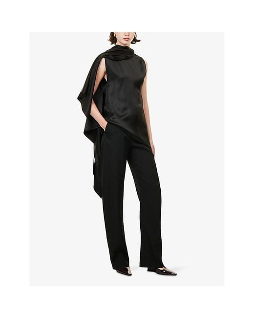 Bottega Veneta Black Draped Sleeveless Silk Top