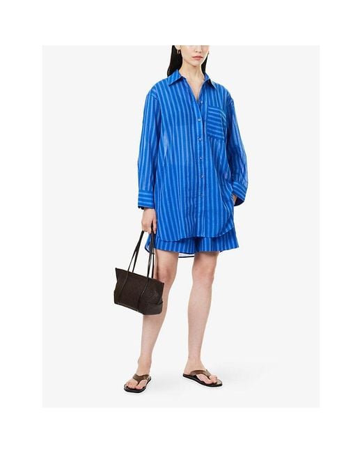 ME+EM Blue Striped Cotton Beach Shorts