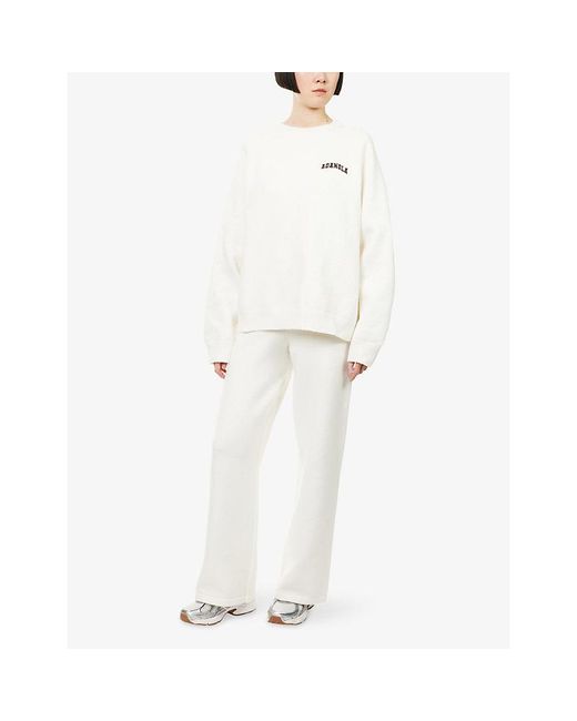 ADANOLA White Varsity Logo-Embroidered Cotton And Wool-Blend Jumper