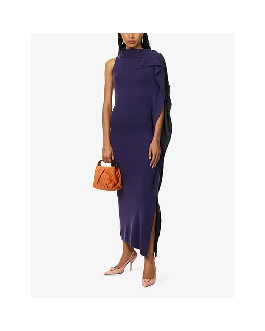 Zankov Purple Magdalena Asymmetric Wool-Blend Maxi Dress