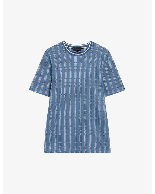 Ted Baker Blue Estat Regular-fit Jacquard-stripe Stretch-cotton T-shirt for men