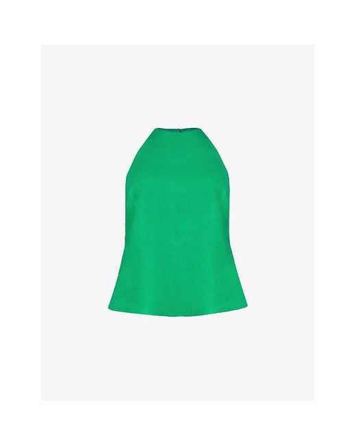 Ro&zo Green Halterneck Relaxed-Fit Linen-Blend Top