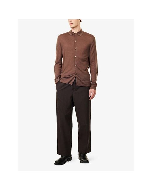 Raith Brown Edgar Classic-Collar Wool Blend Shirt for men