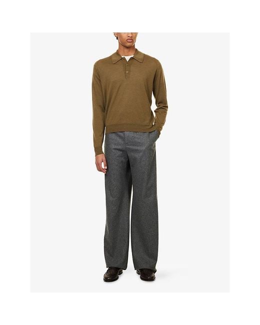 John Smedley Green X Bill Nighy Long-Sleeve Merino Wool Polo Shirt for men