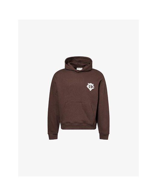 The Couture Club Brown Monogram-Emblem Relaxed-Fit Cotton Hoody for men