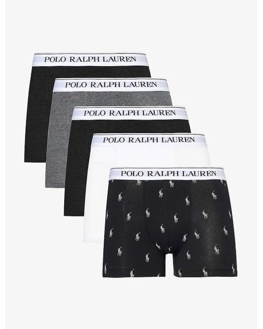 Polo Ralph Lauren White Logo-embroidered Pack Of Five Stretch-cotton Trunks for men
