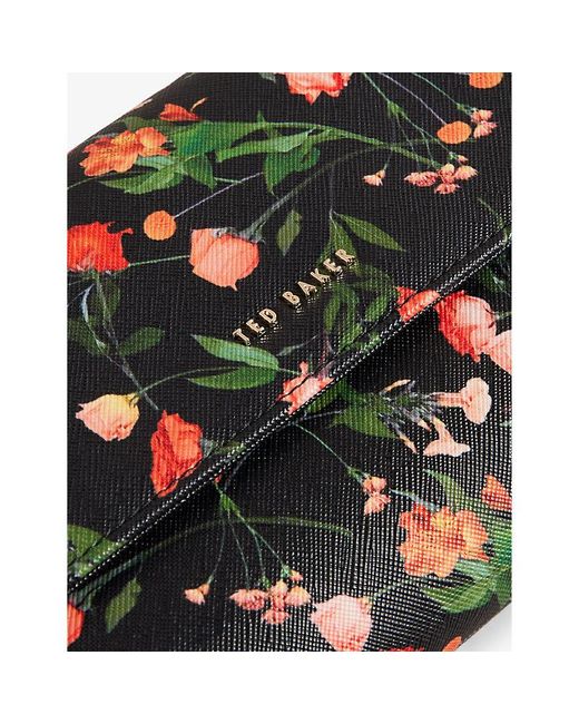 Ted Baker Black Paitiia Floral-print Faux-leather Travel Wallet