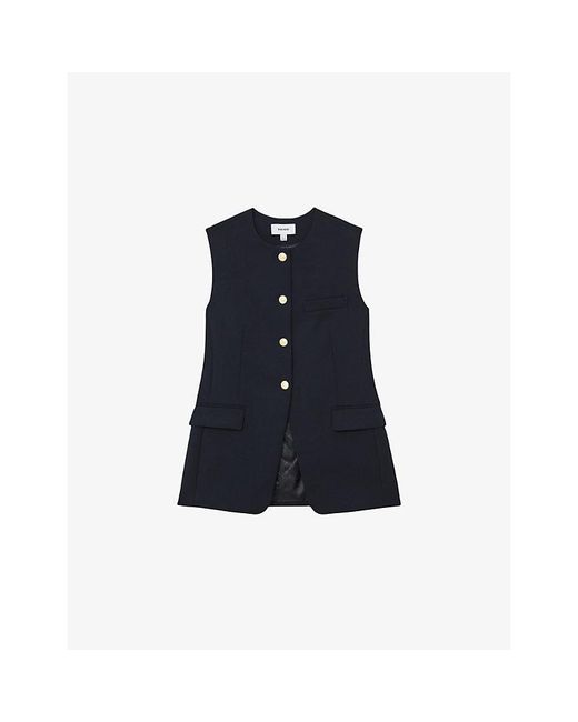 Reiss Blue Gabi Button-Through Stretch-Woven Waistcoat