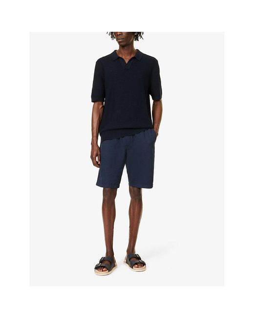 Sunspel Blue Elasticated-waist Relaxed-fit Cotton And Linen-blend Short for men