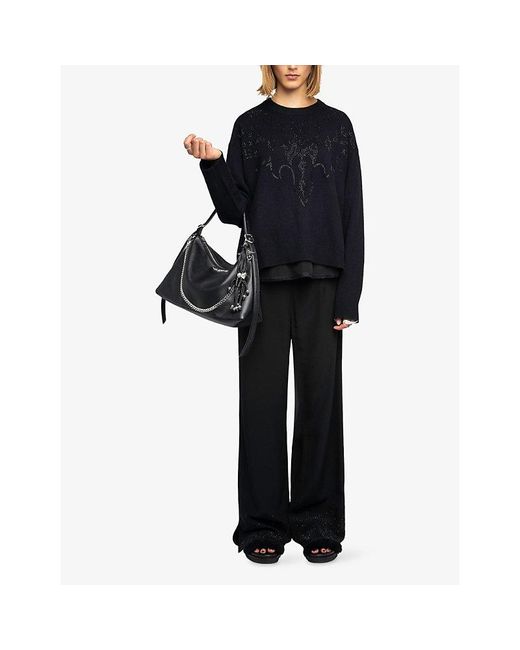 Zadig & Voltaire Black Markuz Rhinestone-Embellished Cashmere Jumper