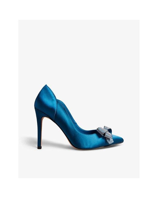 Ted Baker Blue Orlilas Bow-embellished Satin Heeled Shoes
