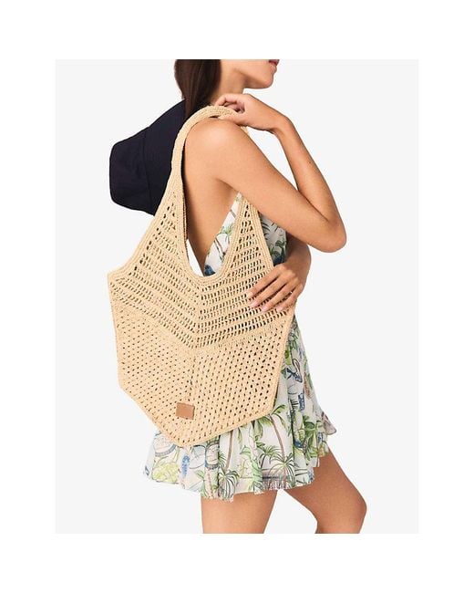 Maje Natural Branded Flat Raffia Tote Bag