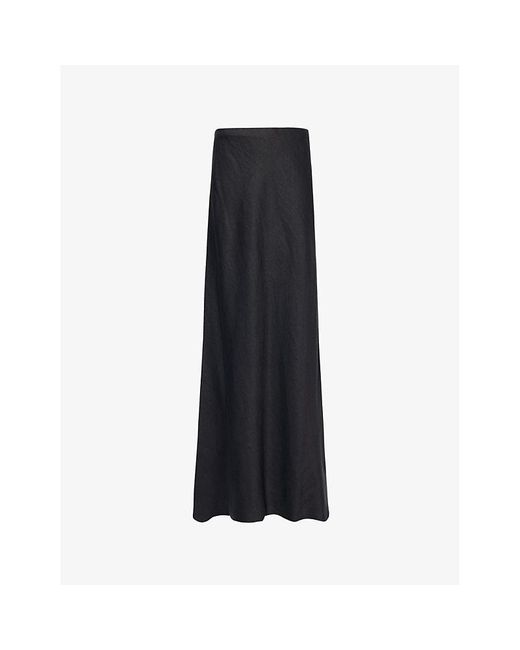 Theory Black Flared-hem Regular-fit Linen-blend Maxi Skirt