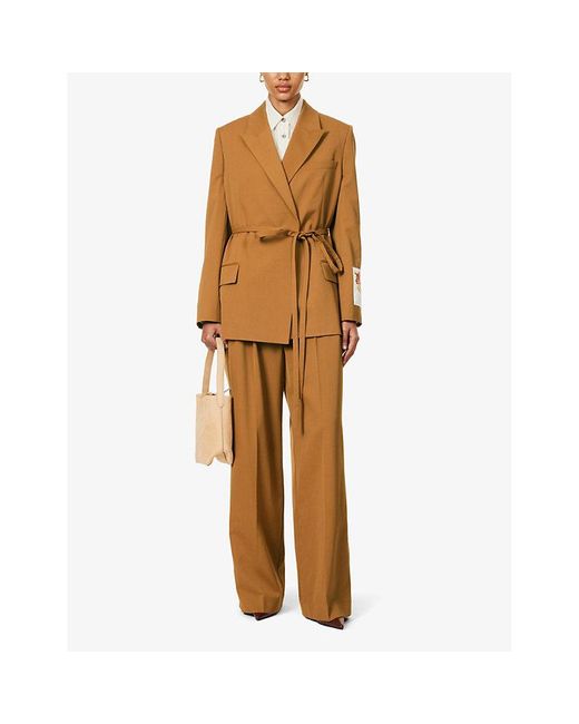 Erdem Brown Pressed-crease Relaxed-fit Wide-leg High-rise Woven-blend Trousers