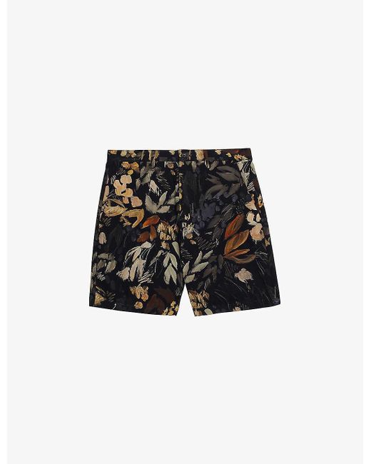 Ted Baker Black Emilios Floral-print Slim-fit Cotton Shorts for men