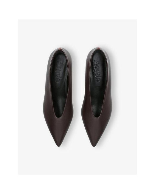 Aeyde Brown Clara Pointed-Toe Heeled Leather Pumps