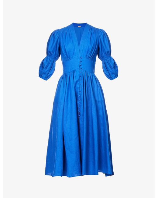 Cult Gaia Willow Plungeneck Linen Midi Dress in Blue Lyst UK