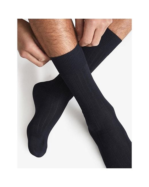 Reiss Black Fela Ribbed Stretch-Cotton Socks for men